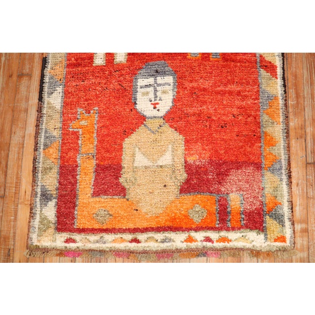 Traditional Vintage Zabihi Collection Turkish Pictorial Anatolian Red Runner - 3'1" x 9'4" For Sale - Image 3 of 9