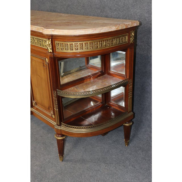 Wood Fine Quality French Louis XVI Bronze Mounted Sideboard Buffet Marble Shelves For Sale - Image 7 of 8