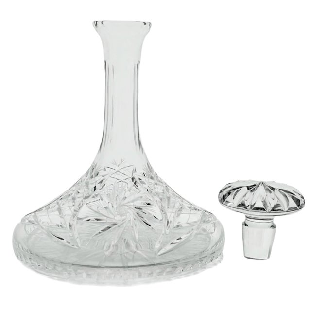 Mid 20th Century Vintage Cut Crystal Ship’s Decanter – Eleanor Pattern by American Cut – Faceted Dome Stopper – 34 Oz Barware Accent For Sale - Image 5 of 11