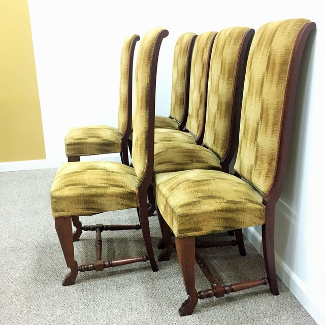 Modern Six French Deco Dark Walnut Refinished Tall Back Dining Chairs For Sale - Image 3 of 11