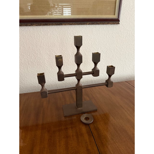 1980s Gusum Metal. Large Five-Armed Candlestick in Brass. Swedish Design, 1980’s. For Sale - Image 5 of 7