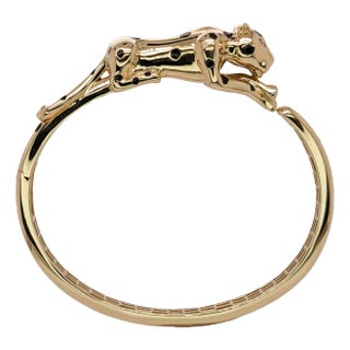 Concrete Jungle Chic - Fierce Leopard Bangle W Diamond Accents in 14k Solid Gold For Sale