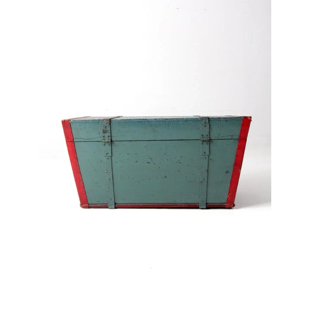 Wood Antique Blue Hand-Painted Wood Trunk For Sale - Image 7 of 13