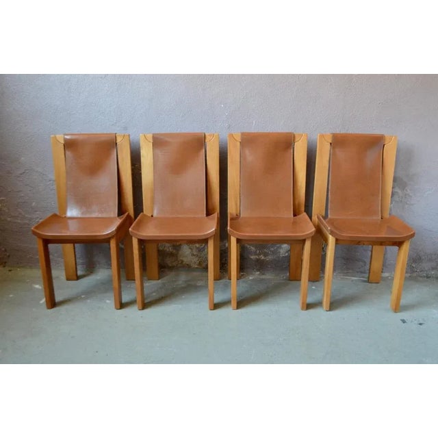 1980s Solid Elm & Leather Chairs by Roland Haeusler, Set of 4 For Sale - Image 5 of 18
