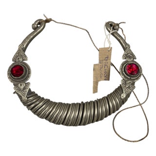 Torchon Necklace in Silver with Nomad Ethnic Red Glass For Sale
