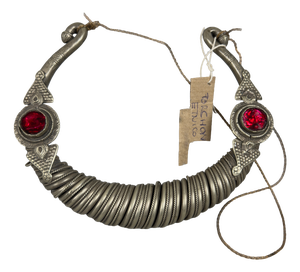Torchon Necklace in Silver with Nomad Ethnic Red Glass