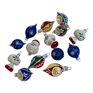 Mid-Century Petite Mercury Glass Christmas Ornaments Featuring Mushrooms - Set of 14. For Sale