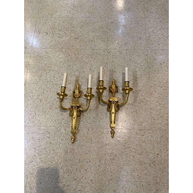 Neoclassical 1900 Caldwell Gilt Bronze Sconces Neoclassical Style For Sale - Image 3 of 12