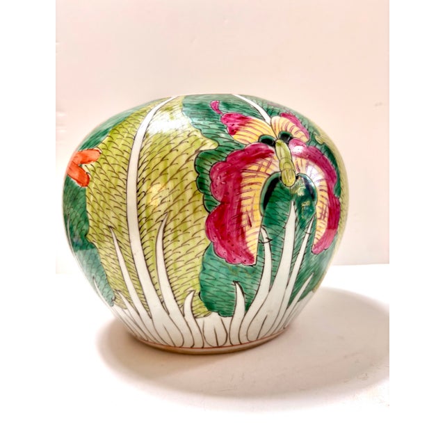 Antique Chinese Famille Verte Bok Choy Cabbage Leaf Butterfly Dragonfly Melon Jar Vase For Sale - Image 4 of 12