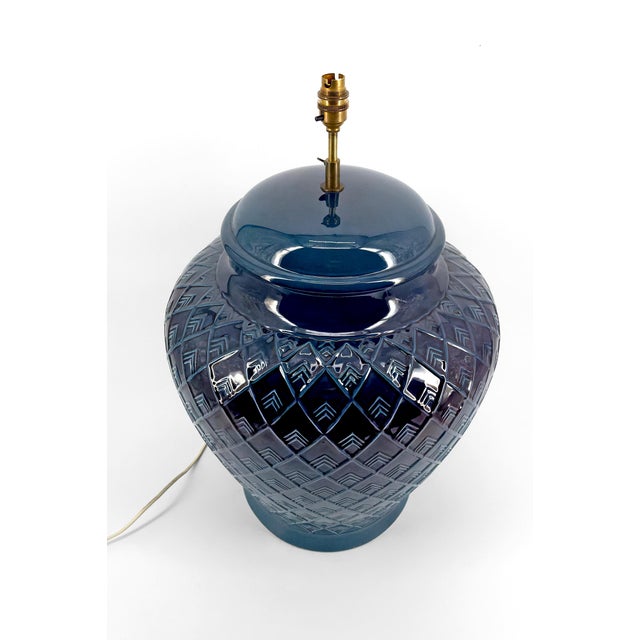 Vintage French Blue Ceramic Lamp, 1950s For Sale - Image 6 of 12