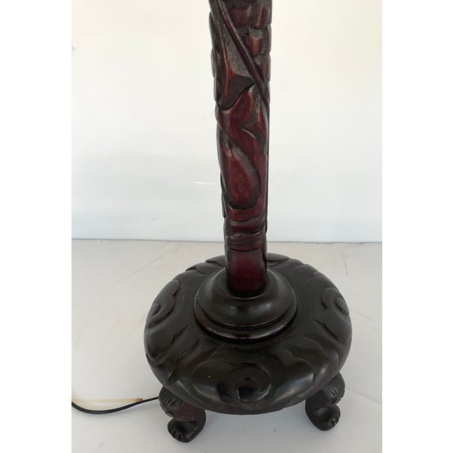 Asian Antique Carved Red Mahogany Dragon Lamp For Sale - Image 4 of 4