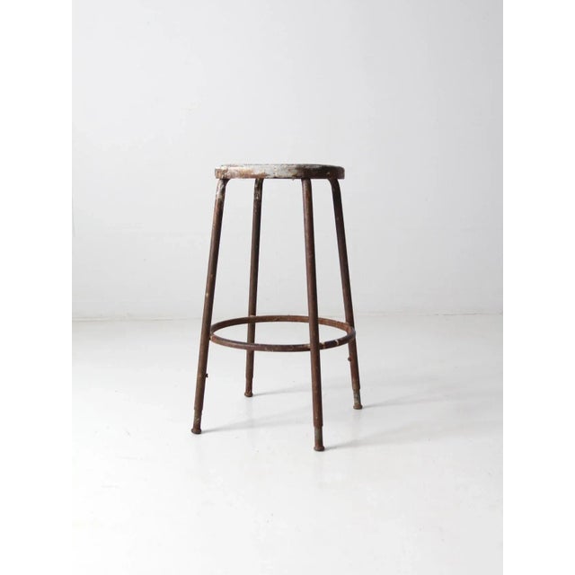 Farmhouse Vintage Industrial Metal Stool For Sale - Image 3 of 10