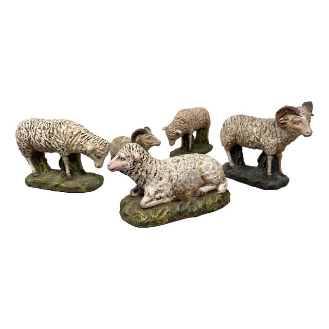Antique Hand-Painted Sheep Models, 1890s, Set of 5 For Sale