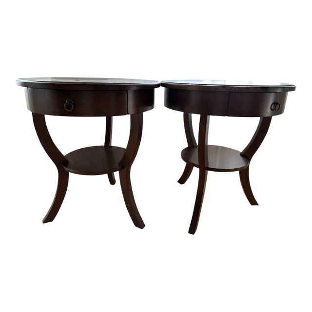 Pottery Barn Carrie Round Single-Drawer Pedestal End Tables - a Pair For Sale