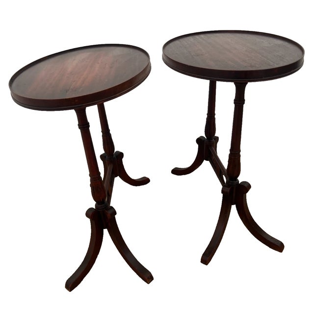 Brown Antique Side Tables Oval Top Set of Two Double Pedestal Base Mahogany Hepplewhite For Sale - Image 8 of 17