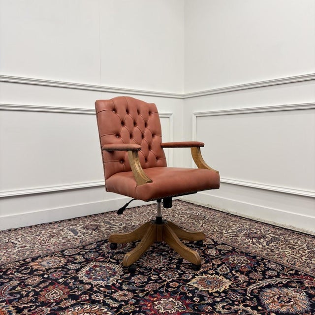 Wood Classic English Salmon Colored Office Chair For Sale - Image 7 of 8