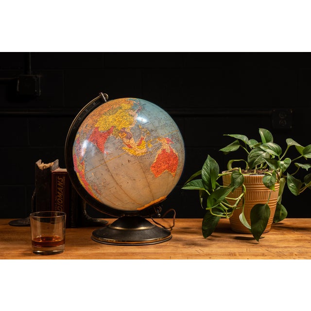 Mid-Century Modern Vintage 12" Precision Lighted Glass Desktop Globe For Sale - Image 3 of 6
