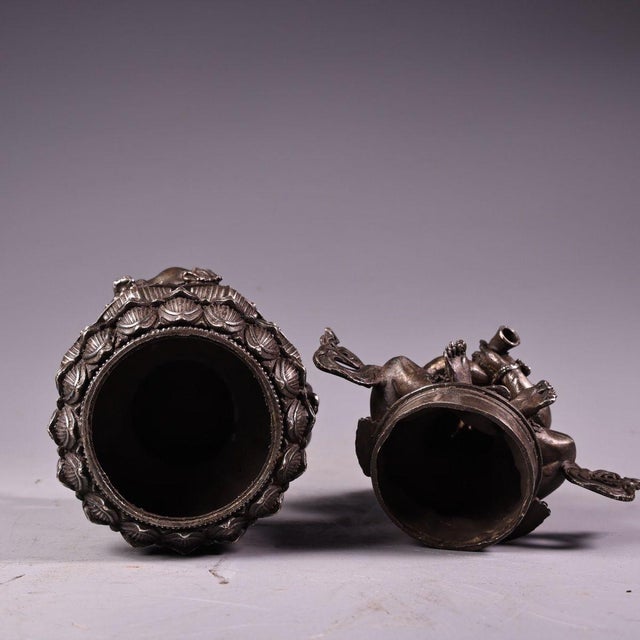 Metal Late 19th Century Silver-Plated Bronze Censer With Vajra Deity, 900g, 7" Tall For Sale - Image 7 of 8