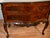 Antique 1920 Louis XV Burl Walnut Lowboy Chest Banded Satinwood Carving Two Drawers For Sale - Image 6 of 11