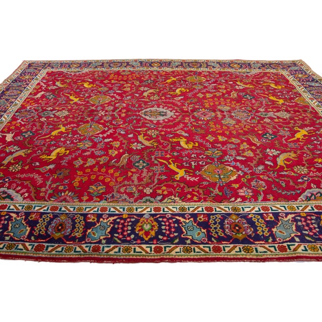 1950s Vintage Tabriz Red Handmade Persian Wool Rug With Shab Abbasi Design For Sale In New York - Image 6 of 8