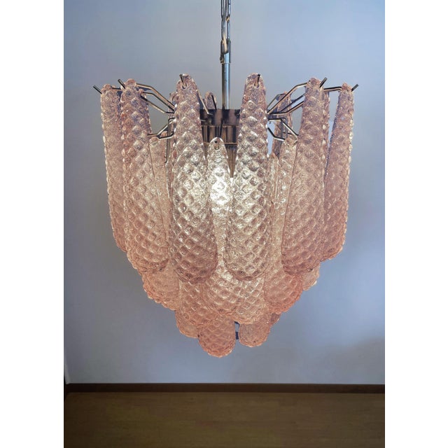 Vintage Italian Murano Chandelier with 41 Pink Glass Petals Drop, 1990s For Sale - Image 12 of 18