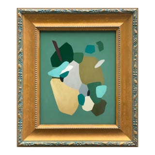 Contemporary Green Minimalist Painting in Vintage Frame For Sale