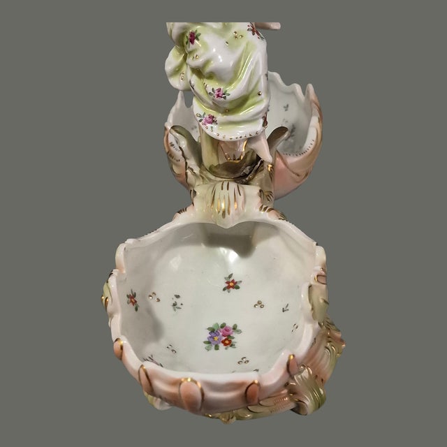 Ceramic Antique Rococo Attributed Meissen Dresden Lady With Cherub Double Bowls For Sale - Image 7 of 15