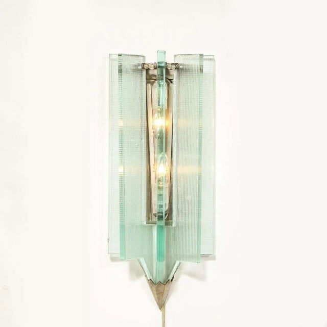Mid-Century Modern Mid-Century Modern Fontana Arte Style Glass & Nickel Sconce For Sale - Image 3 of 10