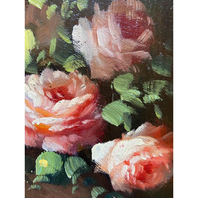 Peter Brooks, Still Life of a Vase of Pink Roses, 1960s, Oil on Canvas For Sale - Image 3 of 13