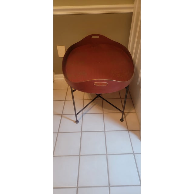 Mid 20th Century Vintage Dutch Hand Painted Metal Tray Top Accent Table on Stand For Sale In Cleveland - Image 6 of 18