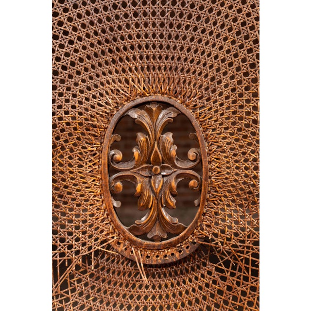 19th Century Ornate Carved Throne With Intricate Cane Backrest For Sale - Image 15 of 17