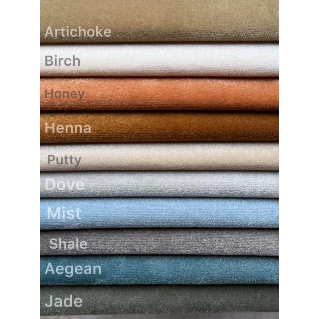 Linen velvet performance fabric sample. Please note that dye lots may differ from the swatch Color: Artichoke