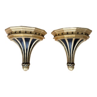 Pair of Large Vintage Gilt & Ebonized Wood Wall Brackets For Sale