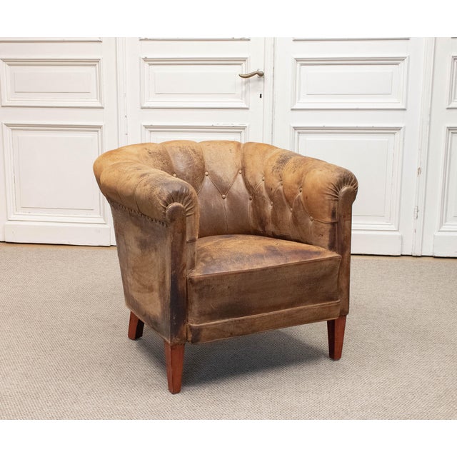 Brutalist Vintage Swedish Chesterfield Club Chair, 1920s For Sale - Image 3 of 12