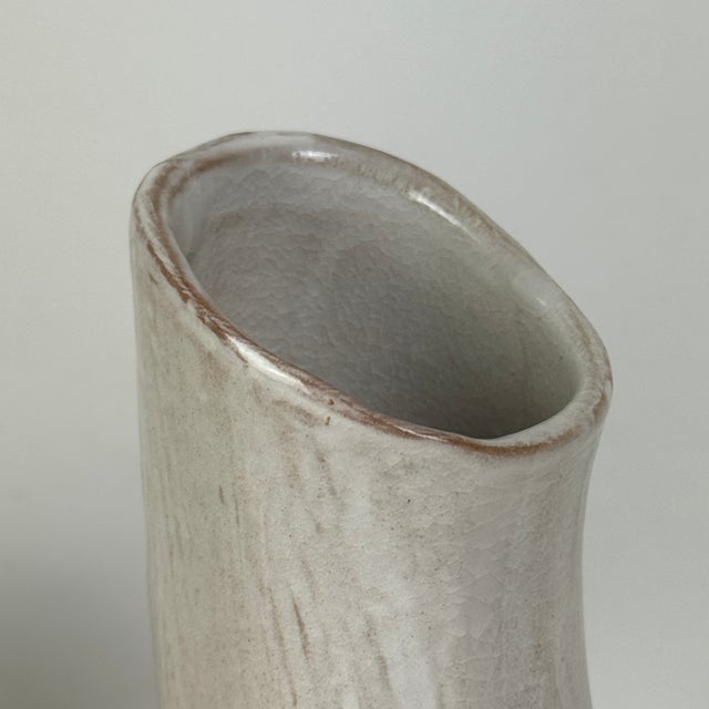 Pair of Vintage White Glazed Ceramic Vases With Horn Design For Sale - Image 11 of 12