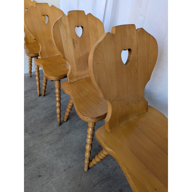 Vintage Tyrolean Farmhouse Heart Cutout Wooden Dining Chairs, 1970s, Set of 6 For Sale - Image 13 of 18
