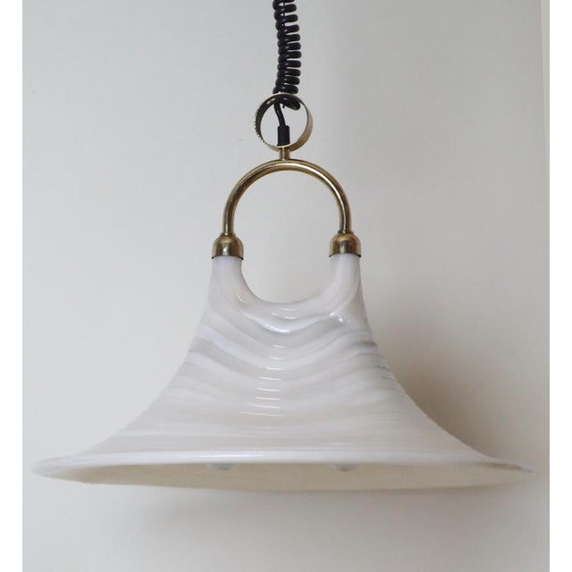 Gold Mid-Century Modern White and Gilt Pendant Lamp with Pull Mechanism, 1970s For Sale - Image 8 of 18