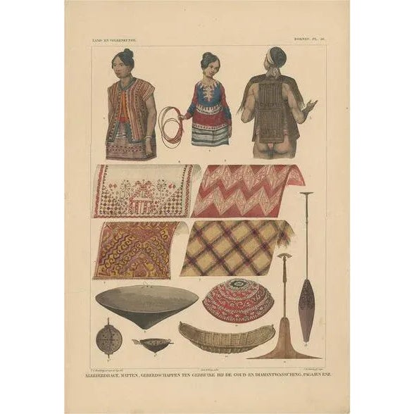 Temminck, Clothes and Utensils of Borneo Indonesia, 1840, Print For Sale - Image 5 of 5