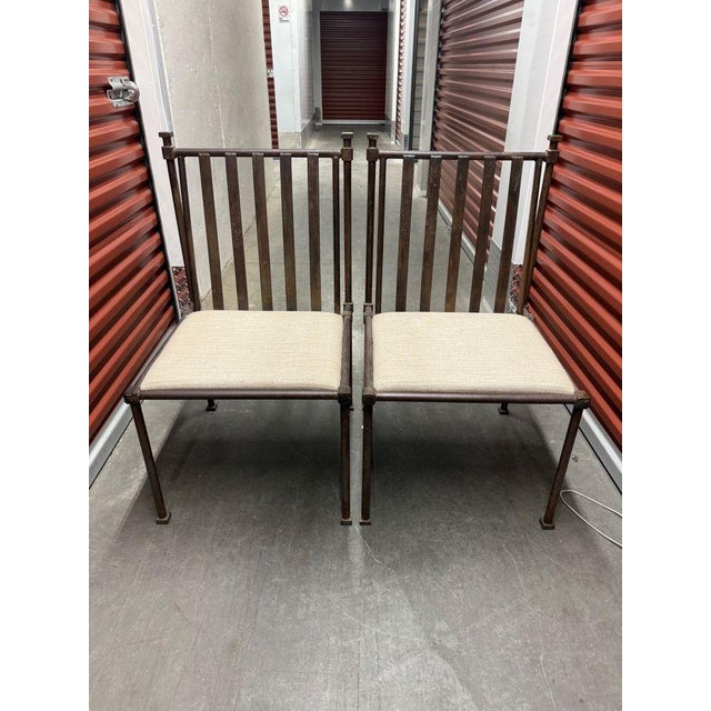 Pair Antique Iron Chairs With Holly Hunt Upholstery For Sale - Image 9 of 10
