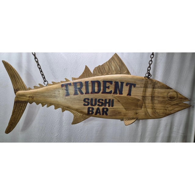 Early 21st Century Trident Sushi Bar Carved Trade Sign For Sale - Image 5 of 12