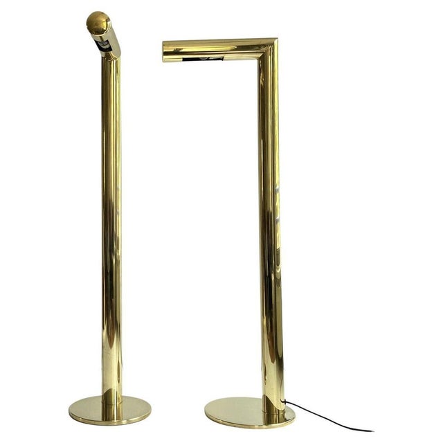 1980s Minimalist Scandinavian Brass Floor Lamp attributed to Jonas Hilde, 1980s For Sale - Image 5 of 8