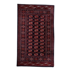 1960s, Handmade Vintage Uzbek Bukhara Rug 5' X 8.3'