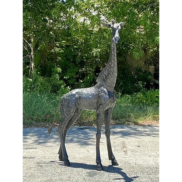Vintage Boho Monumental Patinated Bronze Giraffe Sculpture For Sale In West Palm - Image 6 of 11