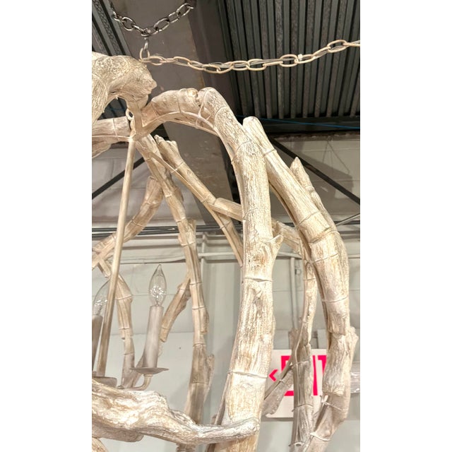 Original retail $2150, stylish Currey & Company Driftwood Orb Chandelier, showroom floor sample
