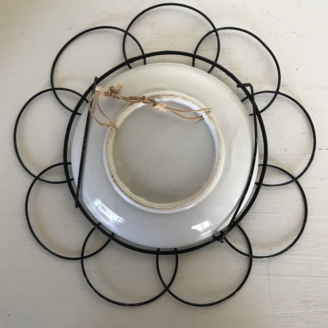 1940s Framed Hand Painted Birds on Porcelain Plates in Floral Pattern Wire Frame - Set of 3 For Sale - Image 10 of 13