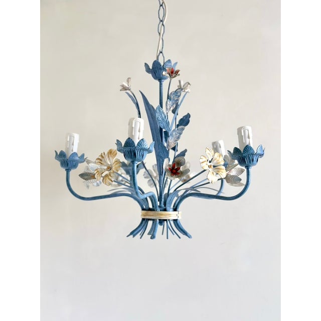 Vintage five-light floral chandelier by Schuller, Spain, model 8011, dating from the 1990s. Painted steel with sculpted...