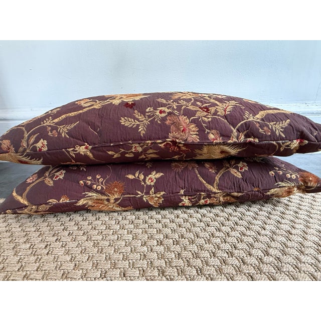Textile Vintage Jacquard Brocade Pillow Pair in Eggplant and Burnt Orange For Sale - Image 7 of 8