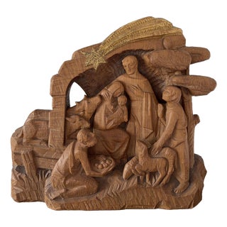 Flavio Pancheri, Italian Christmas Nativity Scene Relief, 1970s, Chestnut For Sale