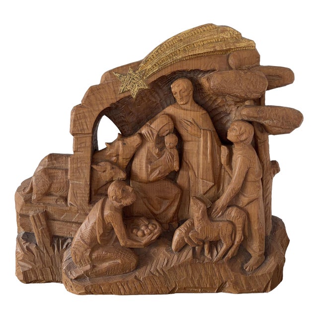 Flavio Pancheri, Italian Nativity Relief, 1970s, Chestnut For Sale