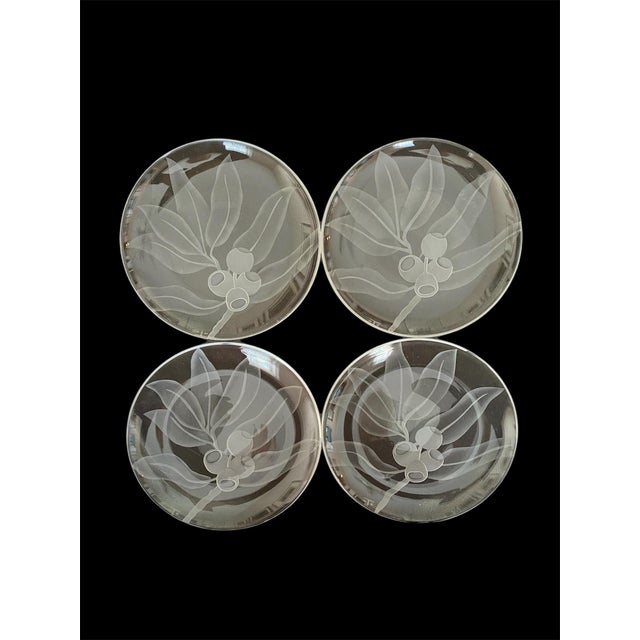 Rare find! A set of 4 Dorothy Thorpe (1901-1989) 8” plates- acid etched on hand blown glass in an art deco design of...